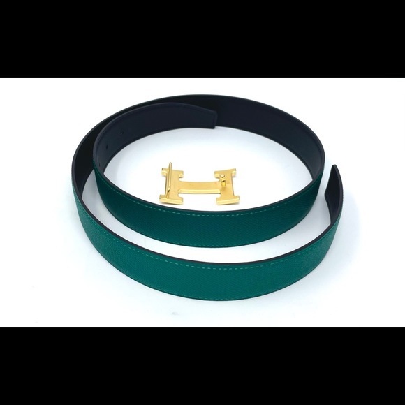 Hermes NEW reversible malachite/black leather belt 85 cm (BUCKLE ALREADY SOLD) - Picture 6 of 6
